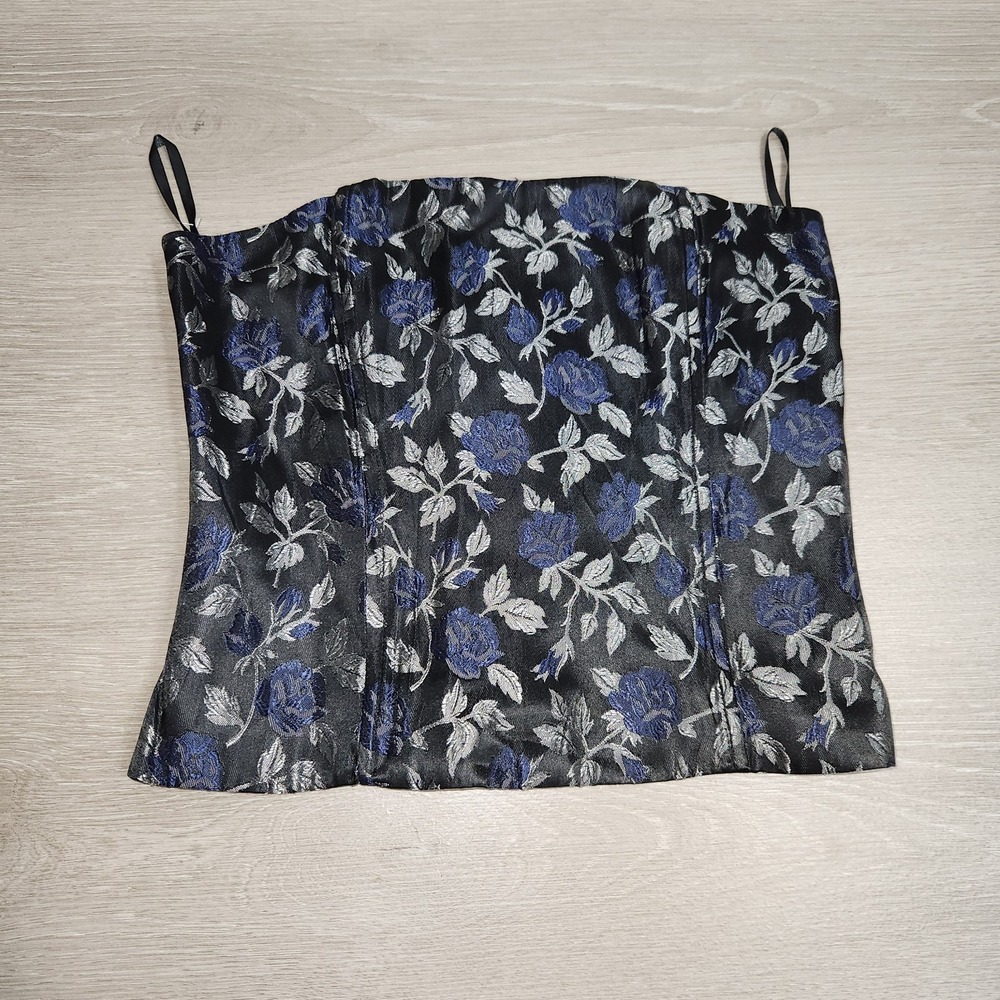 Vtg Scott Mcclintock Millennium 2000 Corset Bustier,USA Sz 6,Blue Silver Rose